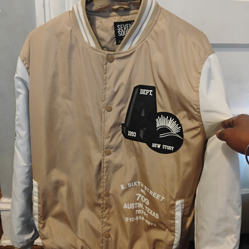 Tan and White Men's Varsity Jacket
